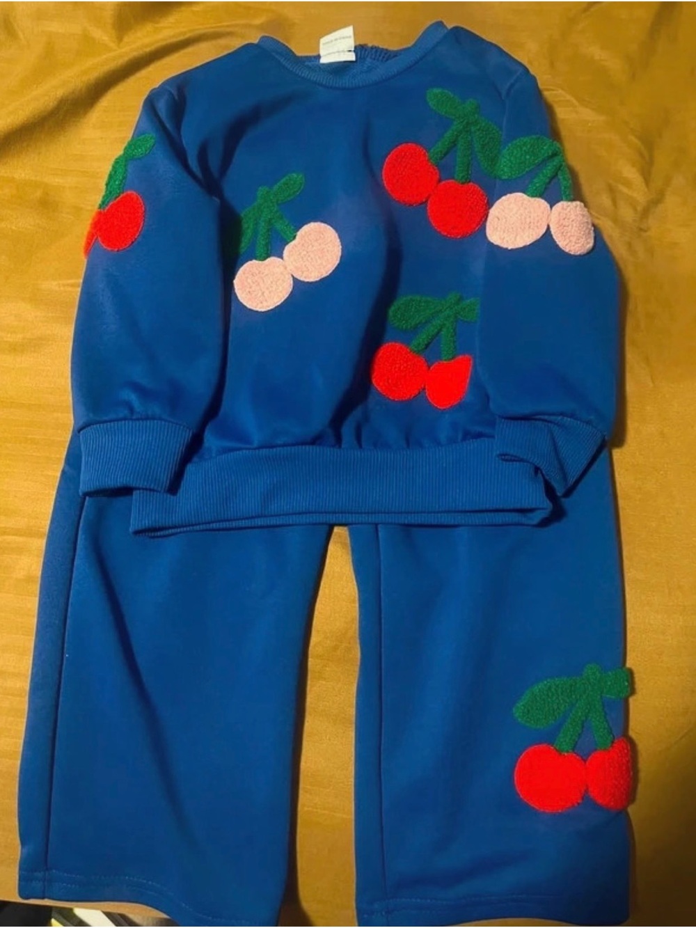 Blue Cherry Appliqué Kids Sweatshirt and Pants Set 1-2Y